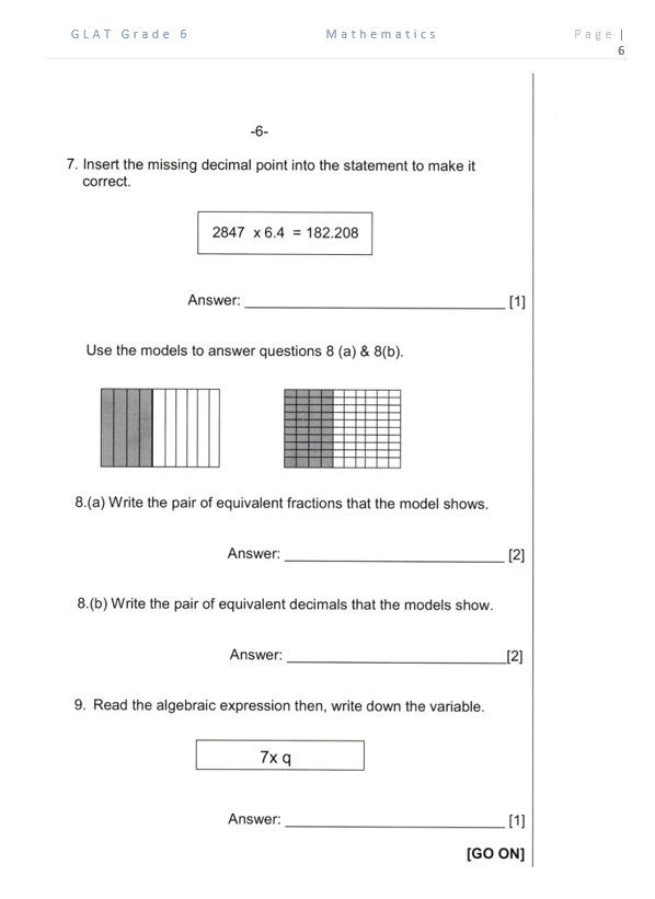 GLAT GRADE 6 Mathematics